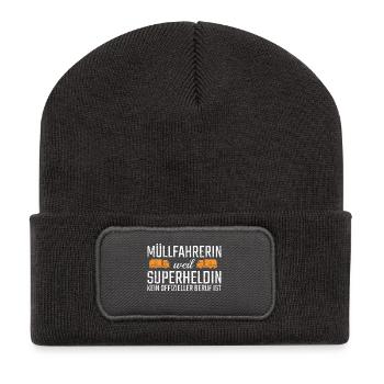 Super-héroïne du conducteur d’ordures - Beanie recyclé à patch - charbon - Devant