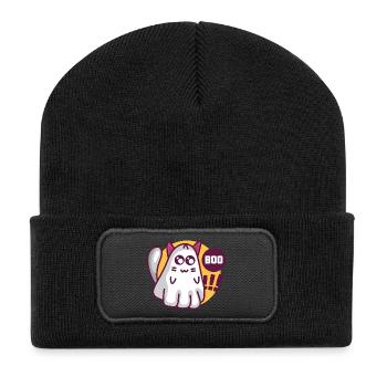 Boo Katze - Süße Geisterkatze - Recycelte Patch Beanie - Schwarz - Vorne