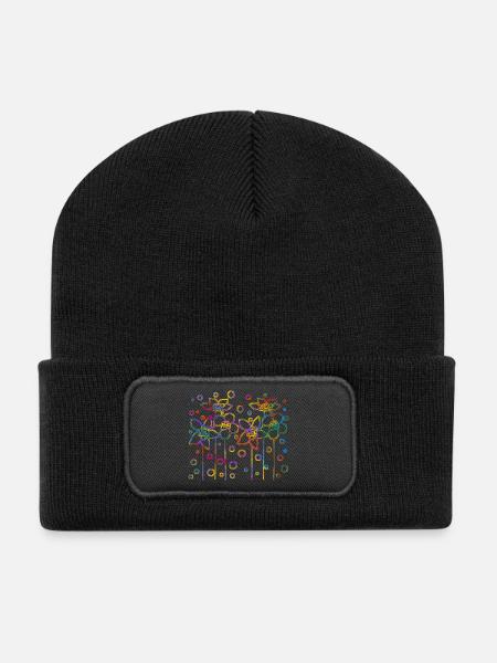 Blumen - Recycelte Patch Beanie - Schwarz