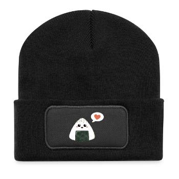 Kawaii Onigiri mit Herz - Recycelte Patch Beanie - Schwarz - Vorne