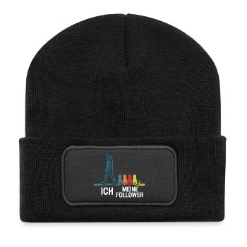 Ich & meine Follower – Katzenhumor Design - Recycelte Patch Beanie - Schwarz - Vorne