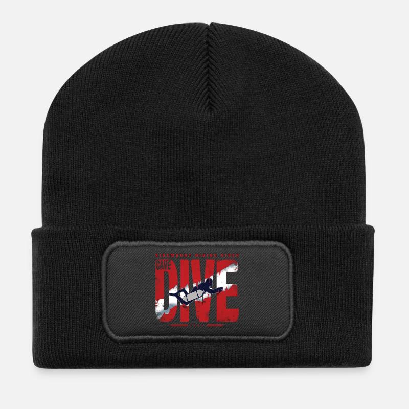 Tauchende Cave Diver Grafik - Recycelte Patch Beanie - Schwarz