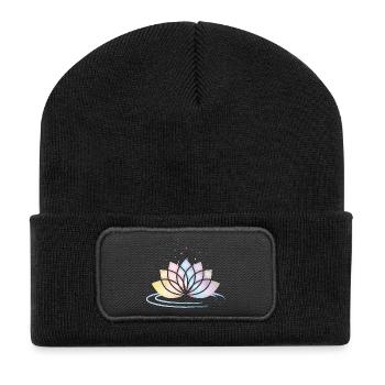 Stilisiertes Pastell Blütensymbol mit Wasser - Recycelte Patch Beanie - Schwarz - Vorne