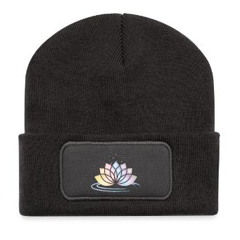 Stylized Pastel Flower Symbol with Water - Recycled Patch Beanie - dark grey - Front
