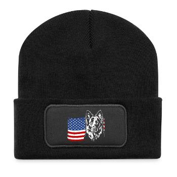 Deutscher Schäferhund US Amerika Fahne Wilsigns - Recycelte Patch Beanie - Schwarz - Vorne