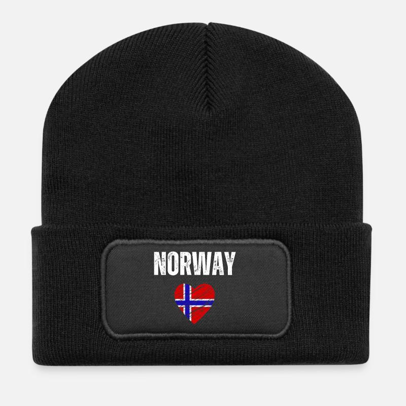 Ich liebe Norwegen, die Flagge Norwegens - Recycelte Patch Beanie - Schwarz