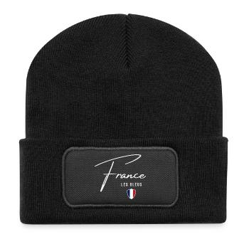 Frankreich, minimalistisches, elegantes Design - Recycelte Patch Beanie - Schwarz - Vorne
