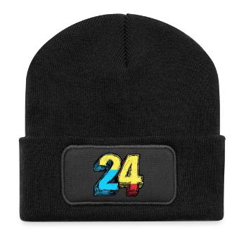 24 Zahl Comic - Recycelte Patch Beanie - Schwarz - Vorne