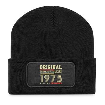 Carte d'anniversaire originale vintage de septembre 1975 - Beanie recyclé à patch - noir - Devant