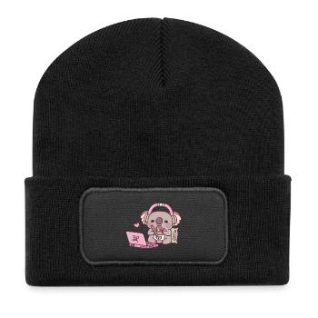 Cute Koala Eating Instant Noodles - Recycled Patch Beanie - black - Front