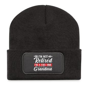 Retired Großmutter Lustiges Spruchdesign - Recycelte Patch Beanie - Dunkelgrau - Vorne