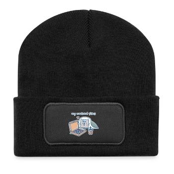 Kawaii Cat with Pizza Design - Recycled Patch Beanie - black - Front