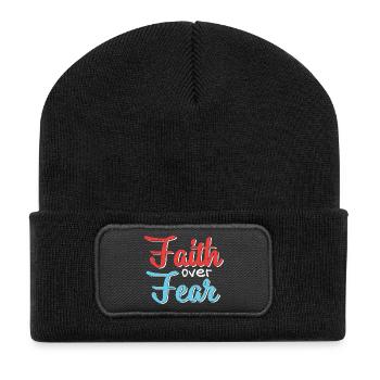 Glaube Über Angst Motiv Design - Recycelte Patch Beanie - Schwarz - Vorne