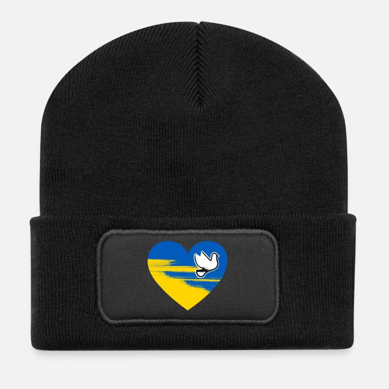 Ukraine Frieden Herz Design - Recycelte Patch Beanie - Schwarz
