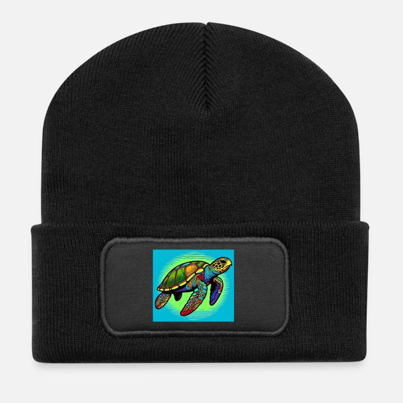 Schildkröte - Recycelte Patch Beanie - Schwarz