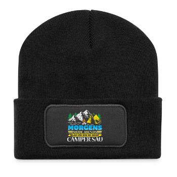 Camper Camping Wohnwagen Spruch - Recycelte Patch Beanie - Schwarz - Vorne