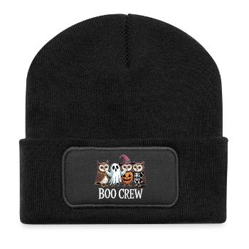 Boo Crew Eulen Geist Kürbis Hexe Skelett Halloween - Recycelte Patch Beanie - Schwarz - Vorne