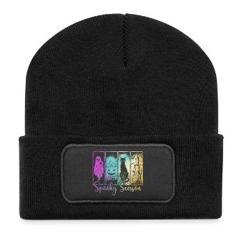 Saison effrayante — Vibrations hantées de fantômes et de citrouilles - Beanie recyclé à patch - noir - Devant