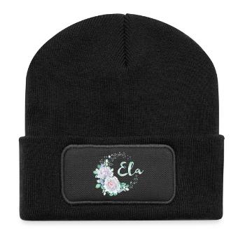 Für Ela - Recycelte Patch Beanie - Schwarz - Vorne