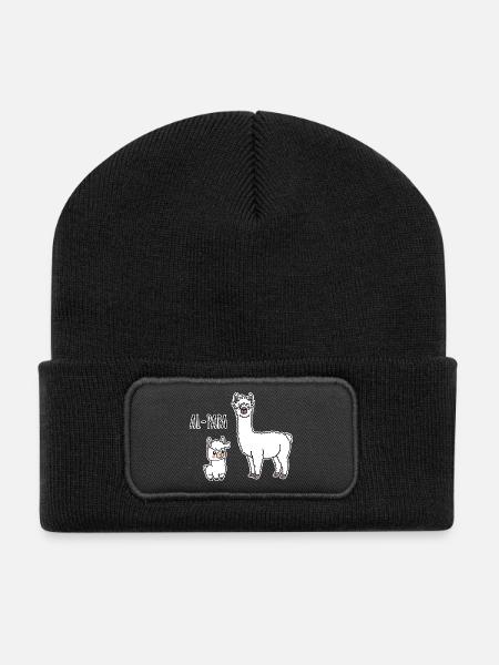 Al-Papa Ein Alpaka Papa mit Alpaka Kind - Recycelte Patch Beanie - Schwarz