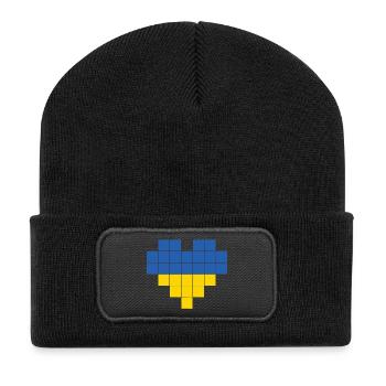 Pixel Heart Ukraine Flag - Recycled Patch Beanie - black - Front