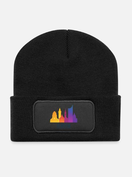 Leipzig Skyline Farbverlauf - Recycelte Patch Beanie - Schwarz