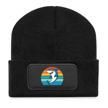 requin, créature marine, prédateur, requin, grand requin blanc - Beanie recyclé à patch - noir - Devant