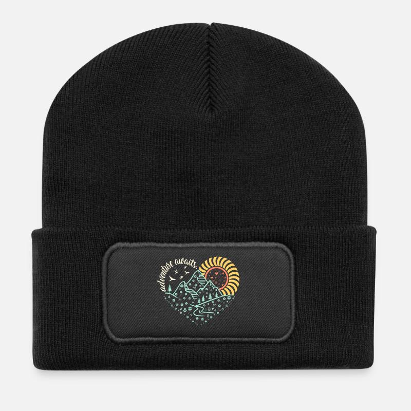 Adventure Awaits – Glowing Night-Hike Vibe - Recycled Patch Beanie - black