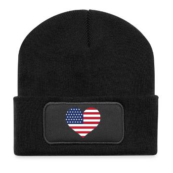 USA Flag Heart - Recycled Patch Beanie - black - Front