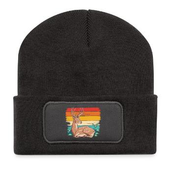 Reh im Retro Stil - Recycelte Patch Beanie - Dunkelgrau - Vorne