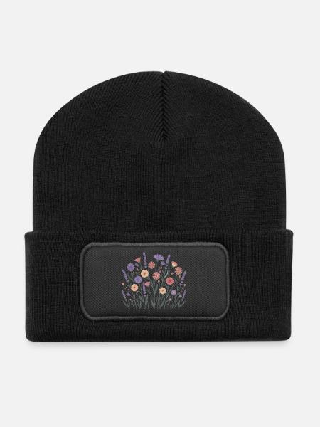 Boho Wildblumen – Blühende Harmonie - Recycelte Patch Beanie - Schwarz