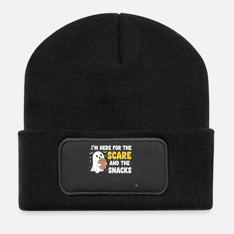 Halloween Ghost and Snacks - Recycled Patch Beanie - black