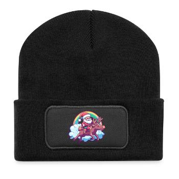 Elch Weihnachtsmann Weihnachten - Recycelte Patch Beanie - Schwarz - Vorne