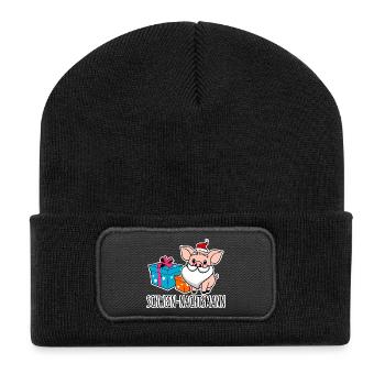 Fröhliche Weihnachten mit dem Schwein-Nachtsmann! - Recycelte Patch Beanie - Schwarz - Vorne