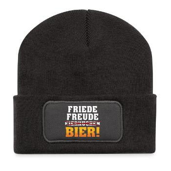 Frieden Freude Bier - Recycelte Patch Beanie - Dunkelgrau - Vorne