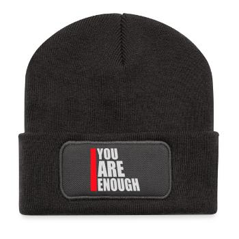 You Are Enough Selbstliebe Motivationsspruch Zitat - Recycelte Patch Beanie - Dunkelgrau - Vorne