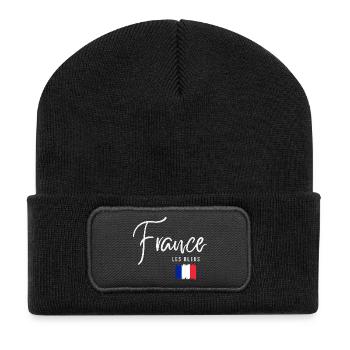 Hergestellt in Frankreich, französische Wurzeln - Recycelte Patch Beanie - Schwarz - Vorne