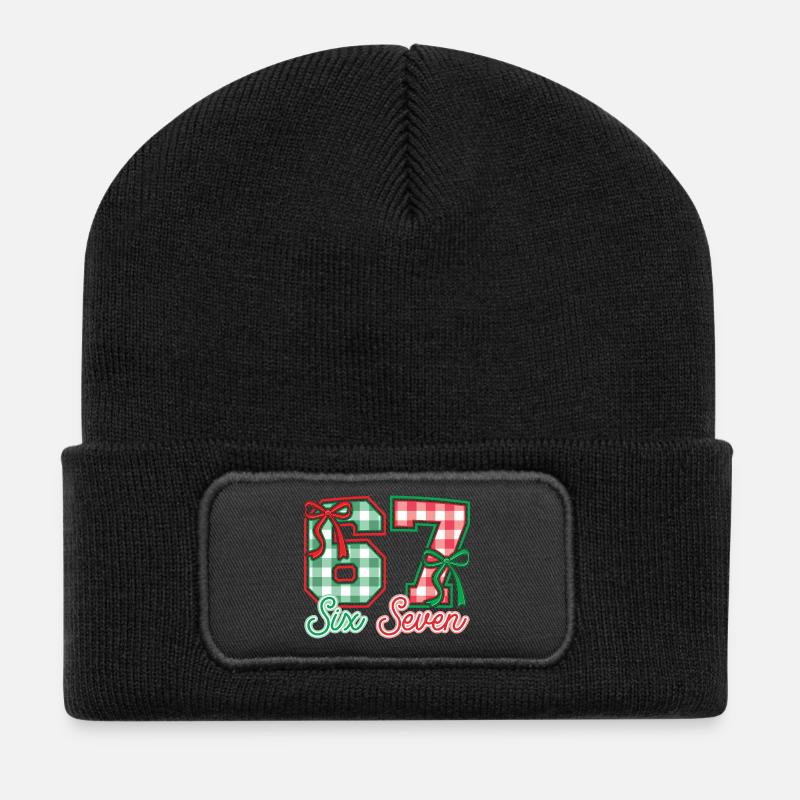 Six Seven Bow Lustiges Weihnachten - Recycelte Patch Beanie - Schwarz