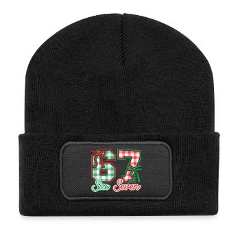 Festliche 67 Gingham-Bögen - Recycelte Patch Beanie - Schwarz - Vorne