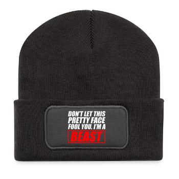 Joli visage drôle lutteur - Beanie recyclé à patch - charbon - Devant