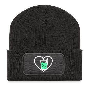 Bubble Tea Heart Boba Drink Cute Trend - Recycled Patch Beanie - dark grey - Front
