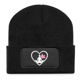 Yoga Herz Frau Silhouette Lotus Wellness - Recycelte Patch Beanie - Schwarz - Vorne