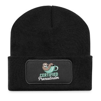 Faulheit Humor - Recycelte Patch Beanie - Schwarz - Vorne