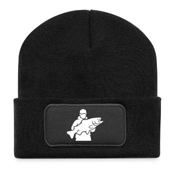 Fierté de pêcheur : silhouette classique de pêcheur - Beanie recyclé à patch - noir - Devant