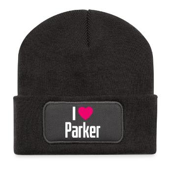 I Love Parker Pinkes Herz Ich liebe Parker - Recycelte Patch Beanie - Dunkelgrau - Vorne