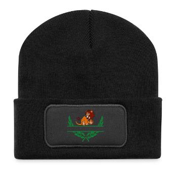Lion Laurel Wreath with Namespace - Recycled Patch Beanie - black - Front