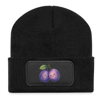 Zwei verliebte Pflaumen Valentinstag Liebe - Recycelte Patch Beanie - Schwarz - Vorne