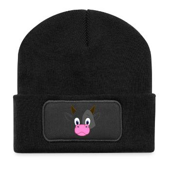 Visage de vache Adorable art d’animaux de ferme pour chemise blanche - Beanie recyclé à patch - noir - Devant