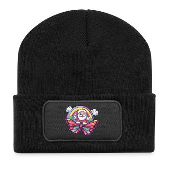 Schmetterling Weihnachtsmann Weihnachten - Recycelte Patch Beanie - Schwarz - Vorne