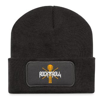 Rock 'n' Roll Gitarre und Drumsticks Emblem - Recycelte Patch Beanie - Dunkelgrau - Vorne